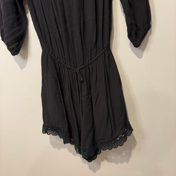 Abercrombie & Fitch Women's Medium Romper Black Smocked Neckline Lace Y2K Swim - Picture 3 of 8